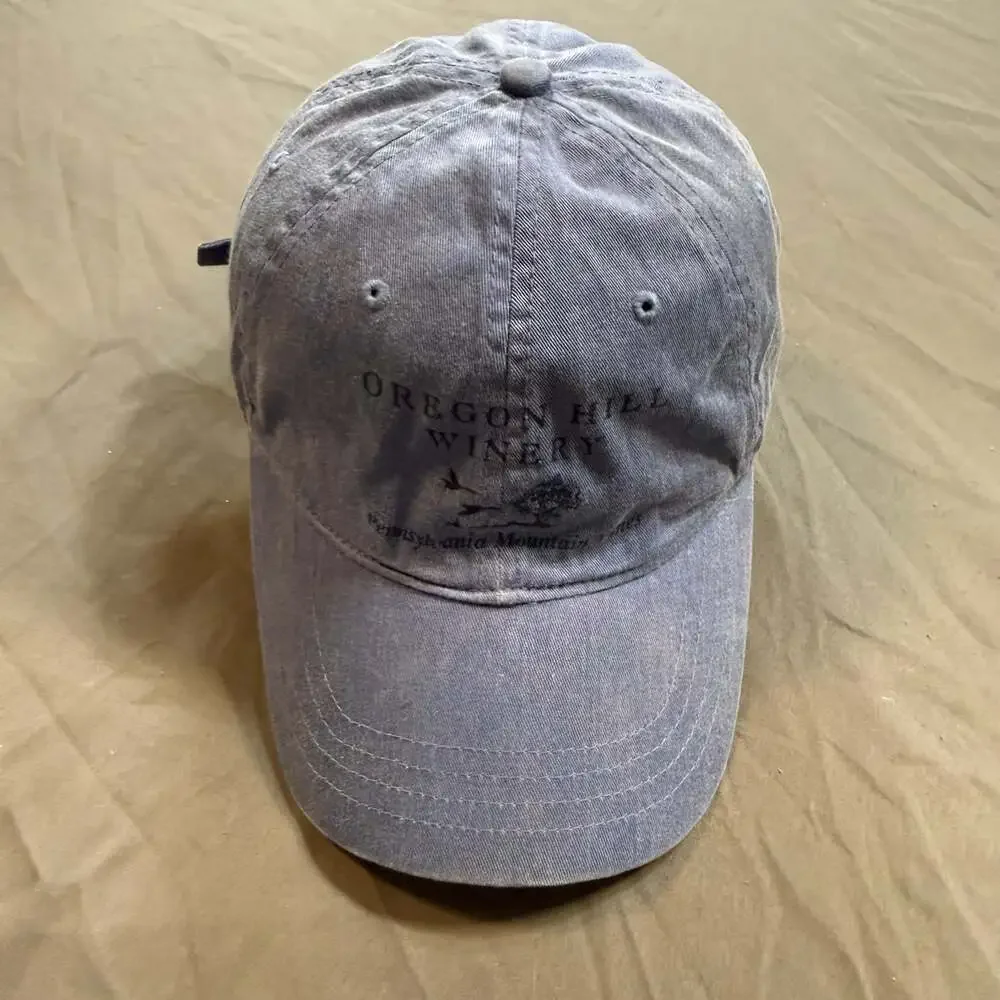 Oregon Hill Winery Blue Distressed Baseball Cap Embroidered Mountain Wine Hat